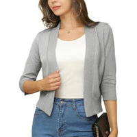Katharina | Damen Offener Kurzjacken-Cardigan mit 3/4-Ärmeln - Silbergrau