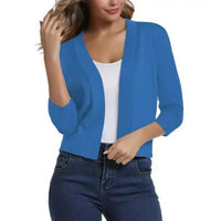Katharina | Damen Offener Kurzjacken-Cardigan mit 3/4-Ärmeln - Blau