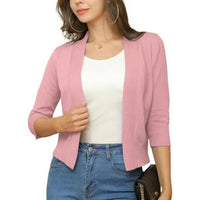 Katharina | Damen Offener Kurzjacken-Cardigan mit 3/4-Ärmeln - Gummirot