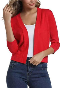 Katharina | Damen Offener Kurzjacken-Cardigan mit 3/4-Ärmeln - Chinarot