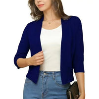 Katharina | Damen Offener Kurzjacken-Cardigan mit 3/4-Ärmeln - Mondseeblau