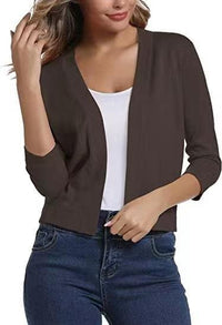 Katharina | Damen Offener Kurzjacken-Cardigan mit 3/4-Ärmeln - Braun