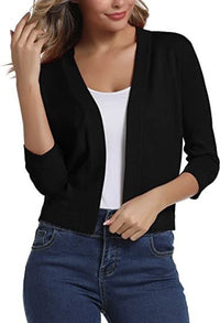 Katharina | Damen Offener Kurzjacken-Cardigan mit 3/4-Ärmeln - Schwarz