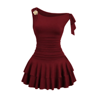 Damen One-Shoulder Minikleid mit Rüschen - Weinrot