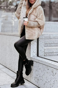 Damen Oversize Kapuzenjacke mit Reißverschluss - Beige