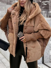 Damen Oversize Kapuzenjacke mit Reißverschluss - Braun