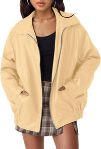 Lena | Damen Oversized Kunstleder Bomber Lederjacke mit Reißverschluss - Dunkelrot