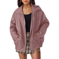 Lena | Damen Oversized Kunstleder Bomber Lederjacke mit Reißverschluss - Einheitsfarbe