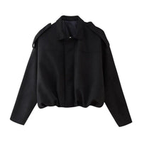 Emilia | Damen Oversized Kurzgeschnittene Kunstwildleder Bomberjacke - Schwarz