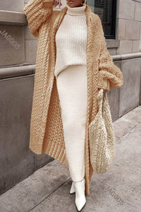 Hannah | Damen Oversized Longline Grobstrick Cardigan Offen - Braun