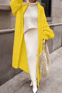 Hannah | Damen Oversized Longline Grobstrick Cardigan Offen - Gelb