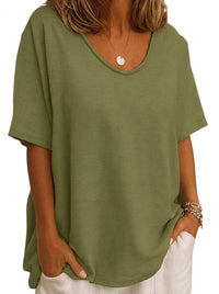 Damen-Oversized-T-Shirt mit V-Ausschnitt und kurzen Ärmeln - Olivgrün