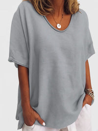 Damen-Oversized-T-Shirt mit V-Ausschnitt und kurzen Ärmeln - Grau