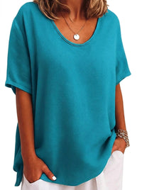 Damen-Oversized-T-Shirt mit V-Ausschnitt und kurzen Ärmeln - Hellblau