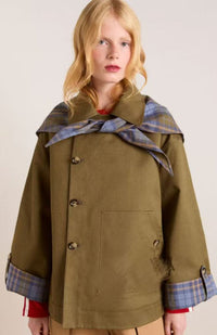 Charlotte | Damen Oversized Trench Coat Karogefu­tterter Umlegekragen Zweireiher - Braun