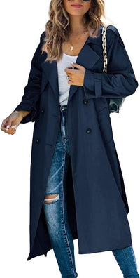 Sophie | Damen Oversized Trench Coat mit Bindegürtel Doppelreiher - Marineblau