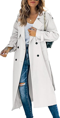 Sophie | Damen Oversized Trench Coat mit Bindegürtel Doppelreiher - Weiß