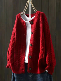 Johanna | Damen Oversized Zopfmuster-Cardigan mit Knopfleiste - Rot