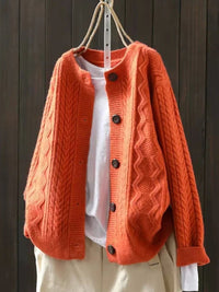Johanna | Damen Oversized Zopfmuster-Cardigan mit Knopfleiste - Orange
