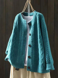 Johanna | Damen Oversized Zopfmuster-Cardigan mit Knopfleiste - Blau