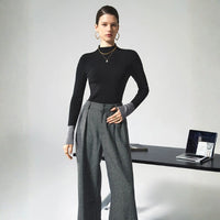 Damen Pullover mit langen Ärmeln Bündchen und Rollkragen ohne Verschluss - Schwarz