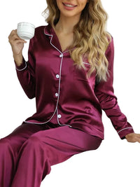 Damen Pyjama-Set mit Knopfleiste - Dunkelrot