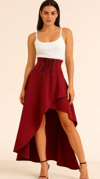 Damen Rock lang mit Schlitz | Midi - Burgund