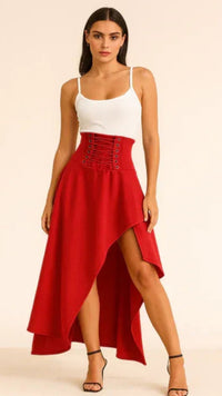 Damen Rock lang mit Schlitz | Midi - Rot