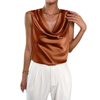 Damen Satin-Top mit Wasserfallausschnitt - Braun