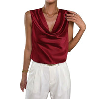 Damen Satin-Top mit Wasserfallausschnitt - Weinrot