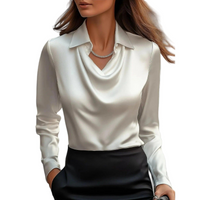Damen Satinbluse mit Wasserfallausschnitt - WeiB