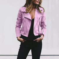 Nora | Damen Schmal geschnittene Bikerjacke aus Kunstleder mit Reißverschluss - Rosa