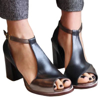 Damen Schuhe mit offener Vorderpartie und T-Riemen - Schwarz