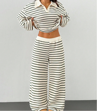 Damen Set mit gestreiftem Oberteil und Hose - Weiß