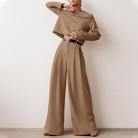 Damen Set mit Langarmshirt und Hose - Braun