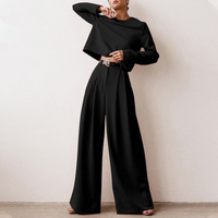 Damen Set mit Langarmshirt und Hose - Schwarz