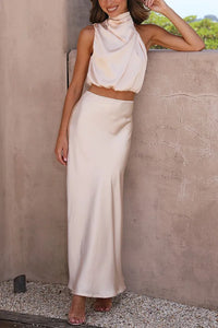 Damen Set mit Neckholder-Top und Midirock - Rosa