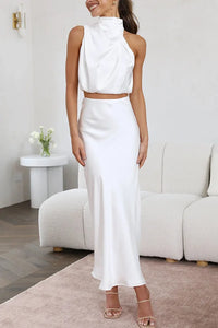 Damen Set mit Neckholder-Top und Midirock - Weiß