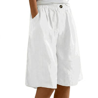 Damen Shorts mit elastischem Bund und Knopf und weitem Bein - Weiß