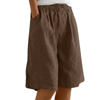 Damen Shorts mit elastischem Bund und Knopf und weitem Bein - Braun