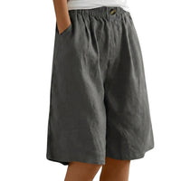 Damen Shorts mit elastischem Bund und Knopf und weitem Bein - Grau