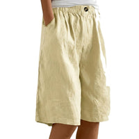 Damen Shorts mit elastischem Bund und Knopf und weitem Bein - Beige
