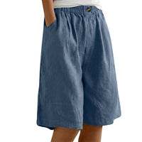Damen Shorts mit elastischem Bund und Knopf und weitem Bein - Blau
