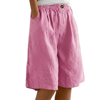 Damen Shorts mit elastischem Bund und Knopf und weitem Bein - Rosa