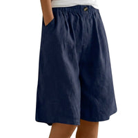 Damen Shorts mit elastischem Bund und Knopf und weitem Bein - Marineblau