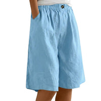 Damen Shorts mit elastischem Bund und Knopf und weitem Bein - Hellblau