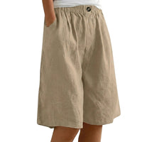 Damen Shorts mit elastischem Bund und Knopf und weitem Bein - Khaki