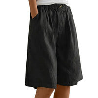 Damen Shorts mit elastischem Bund und Knopf und weitem Bein - Schwarz