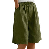 Damen Shorts mit elastischem Bund und Knopf und weitem Bein - Armeegrün