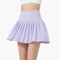 Damen Skort mit hohem Bund, Faltenstruktur und elastischem Bund - Hellrosa